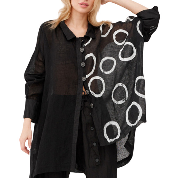 Mara Gibbucci Black Red Plaid Contrast Linen Button Down Tunic Jacket large - Picture 2 of 7